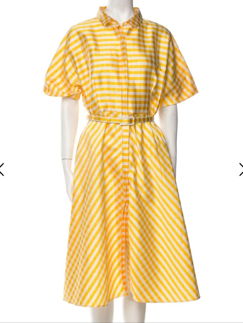CH Carolina Herrera Yellow and White Striped Midi Shirt Dress, Size 8